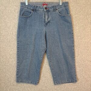 Smiths Dungarees Women's 12 Denim Blue Jeans Crop Capris Stretch Embroidered‎